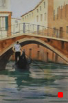 cityscape, venice, canal, bridge, gondola, gondolier, oberst, original watercolor painting
